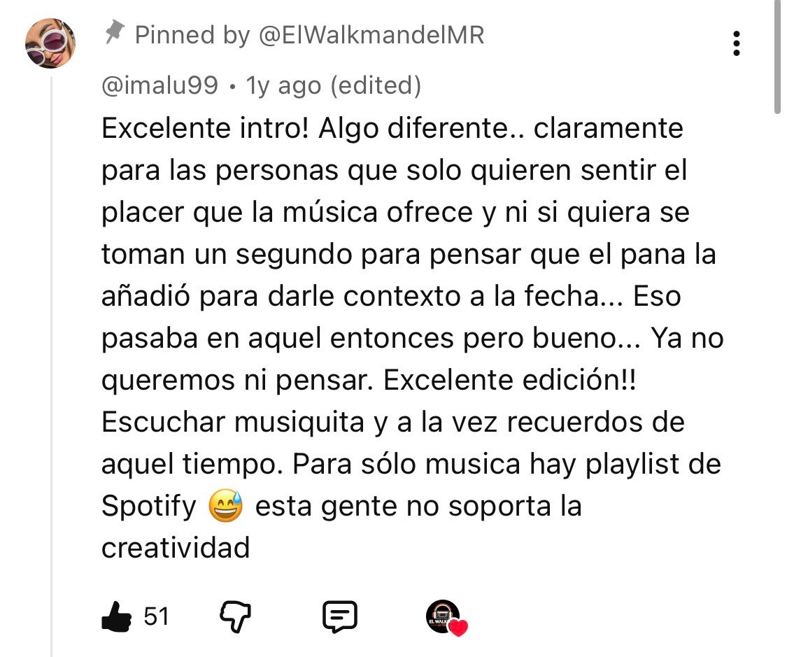 Comentario real de un oyente en YouTube