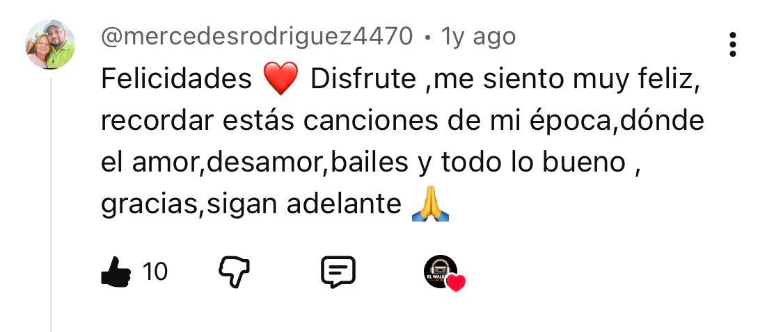 Comentario real de un oyente en YouTube