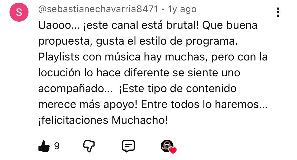 Comentario real de un oyente en YouTube