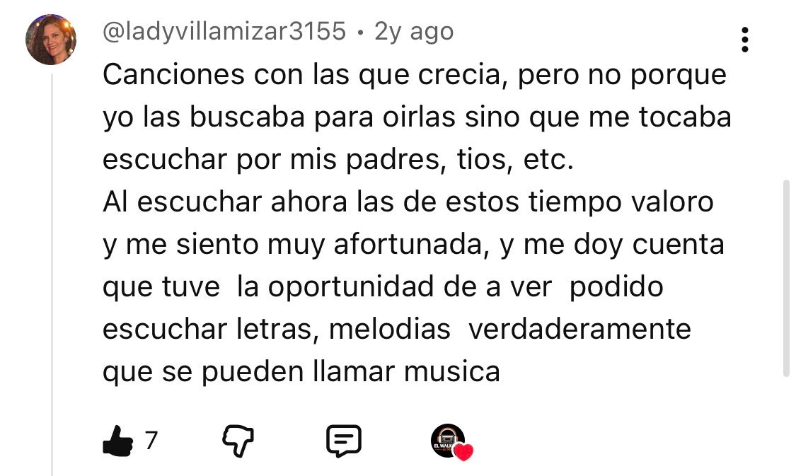 Comentario real de un oyente en YouTube
