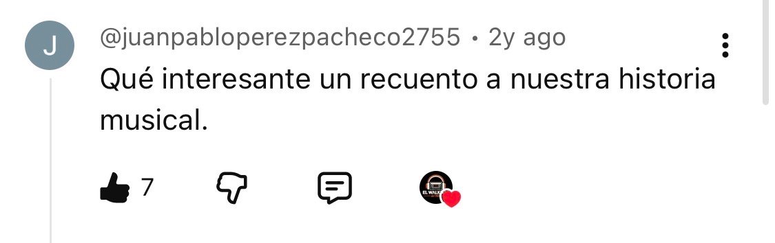 Comentario real de un oyente en YouTube